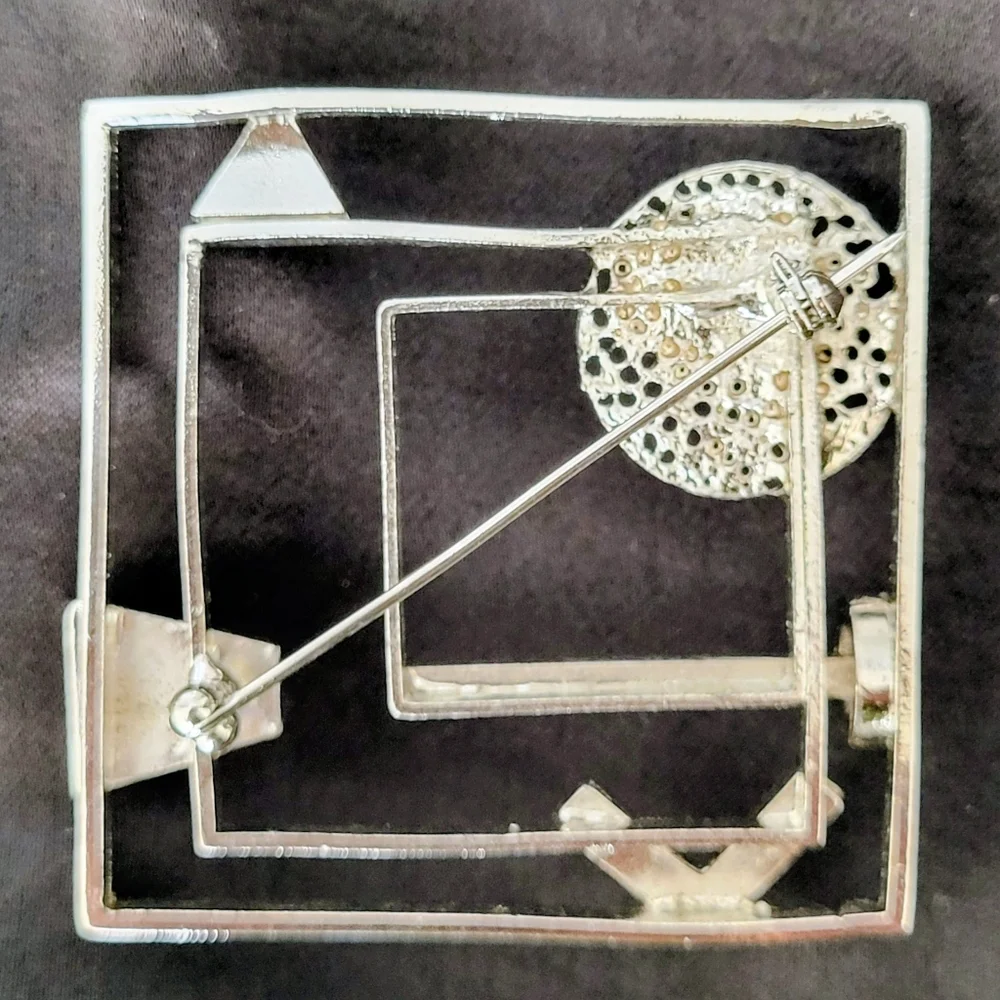 Vintage 80s Modernist Geometric Rhinestone Brooch